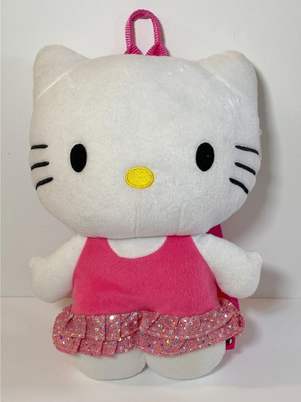 Sanrio Hello Kitty Plush Backpack Adjustable Straps Pink White Sparkles 14"